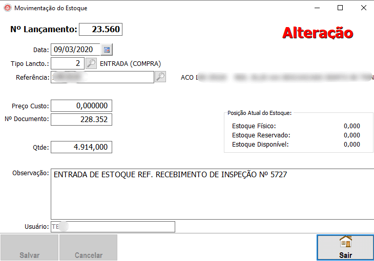 Gestão de Mínimos e Máximos / Registro por usuário.