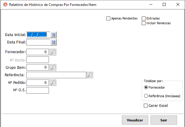 Histórico de Compras por Fornecedor / Produto.