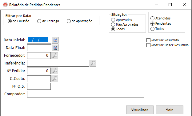 Pedidos pendentes.
