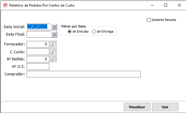 Pedidos por Centro de Custo.