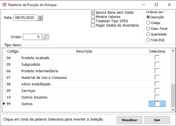 Relatório de Posição de Estoque.