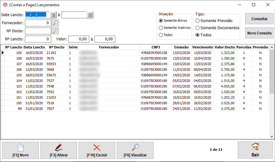 Lançamento de notas fiscais.
